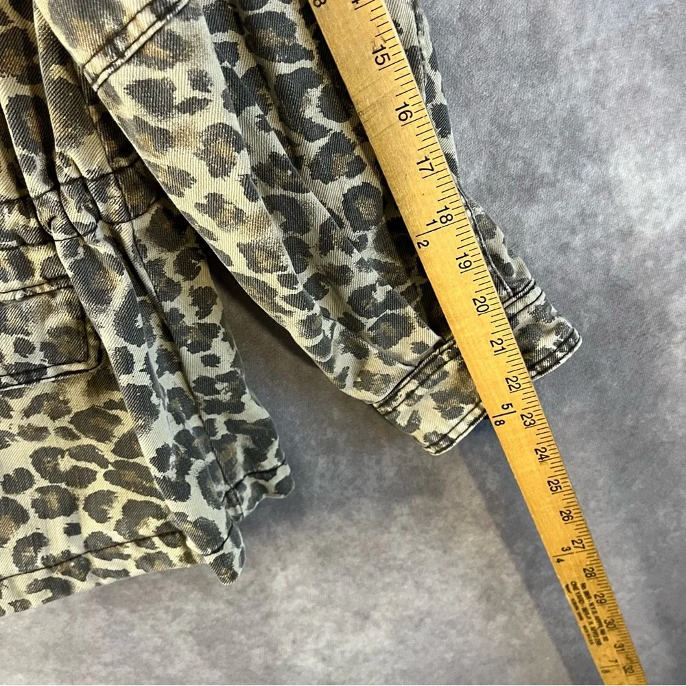 Free People Jacket Women XS Tan Military Field Animal Leopard Print Zip Button - Picture 9 of 14